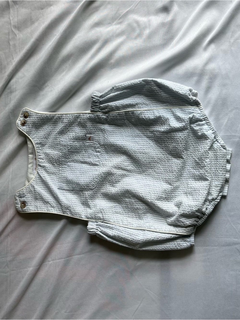 Tommy Bahama Light Blue Seersucker Baby Romper
